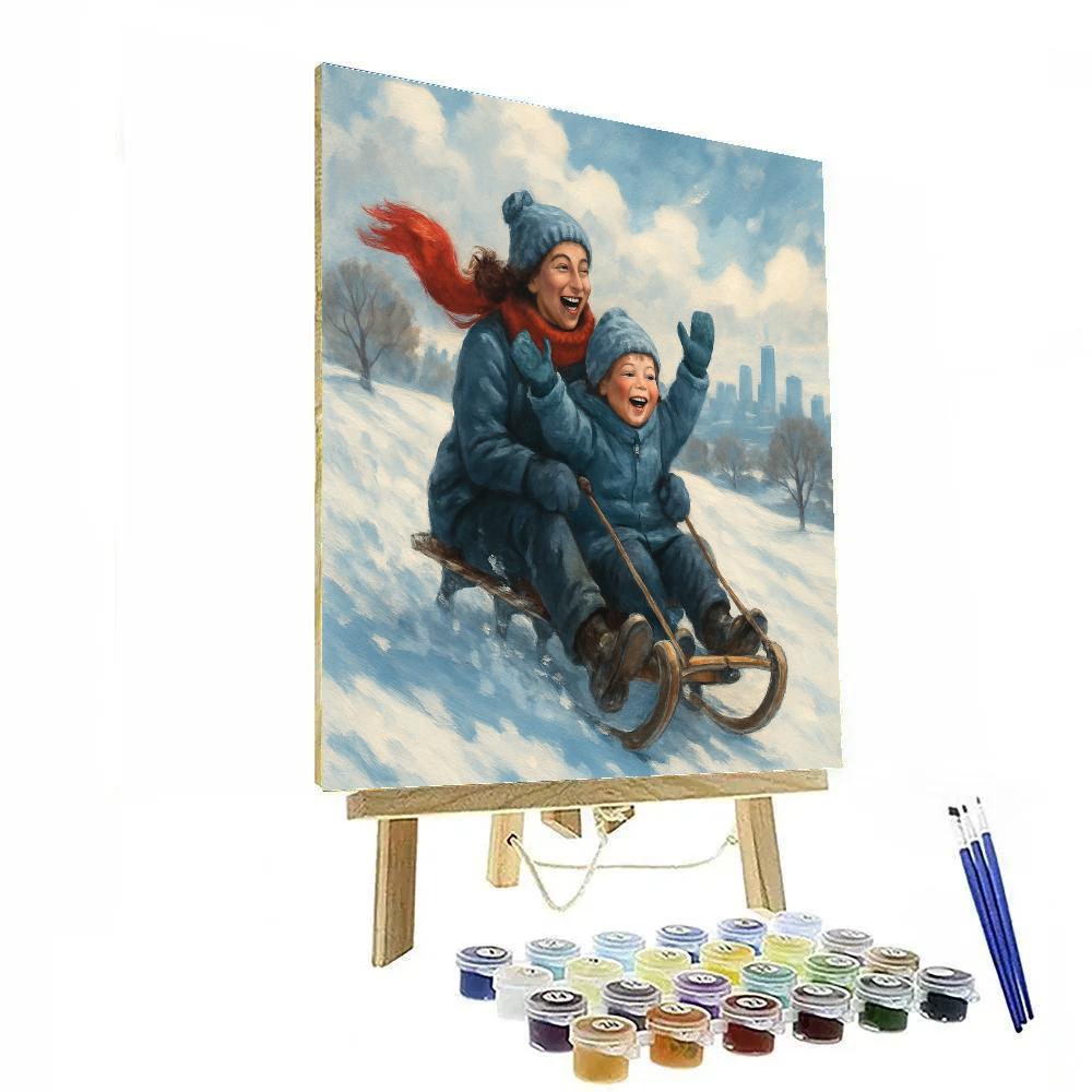 Snowy Sled Victory Laugh painting number kit
