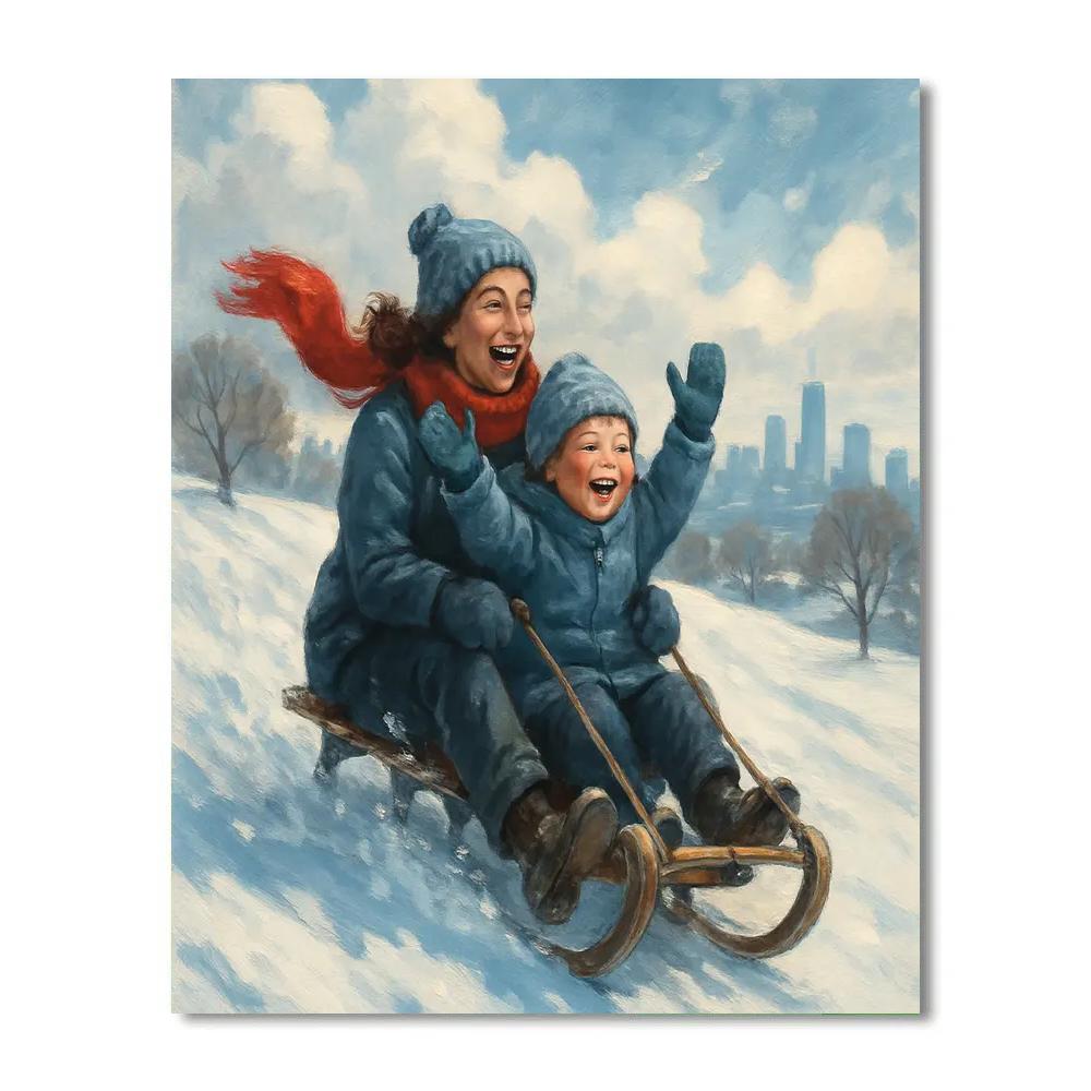 Snowy Sled Victory Laugh painting number kit