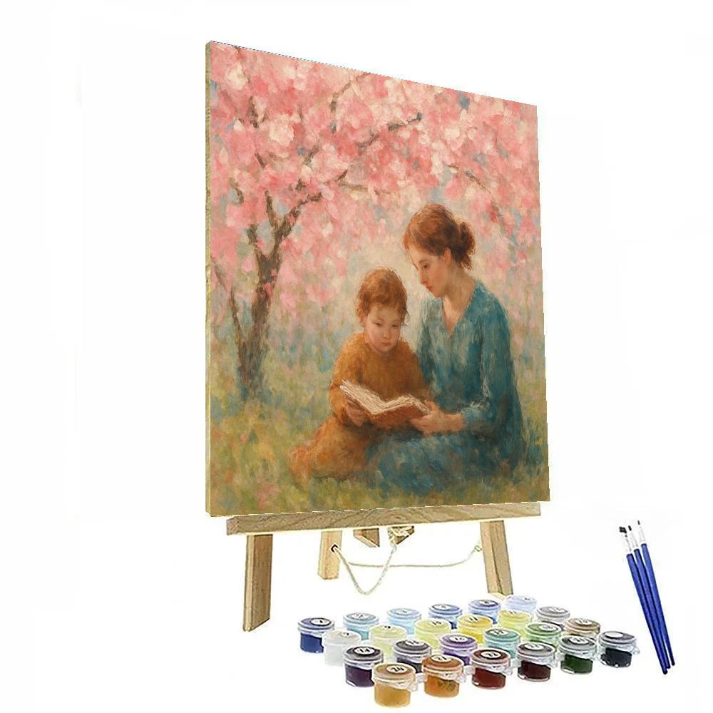 Shared Storytime Beneath Cherry Blossoms DIY paint by numbers