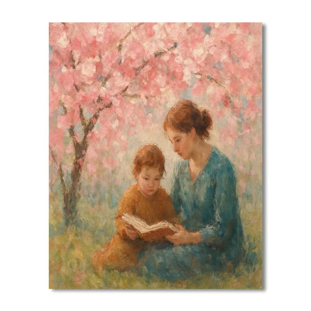 Shared Storytime Beneath Cherry Blossoms DIY paint by numbers