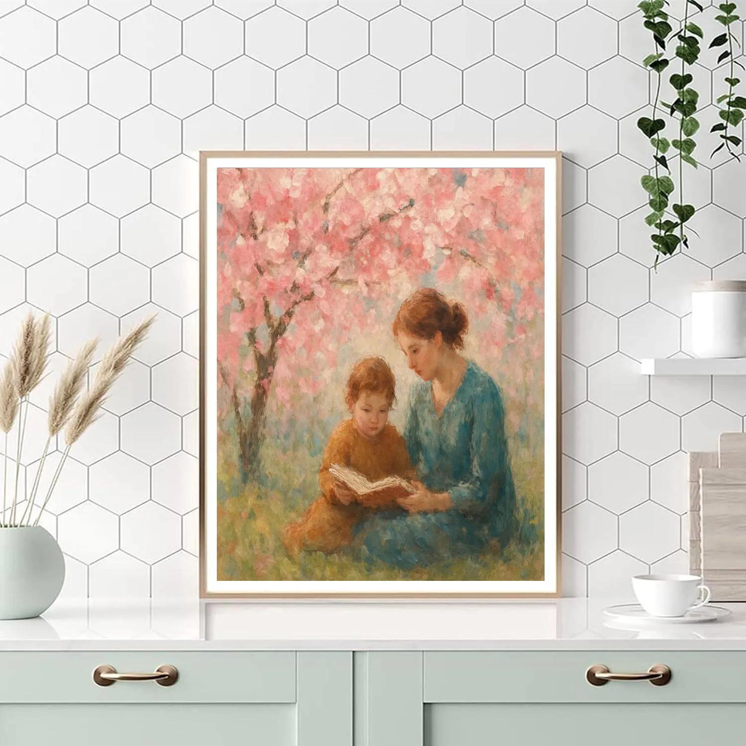 Shared Storytime Beneath Cherry Blossoms DIY paint by numbers