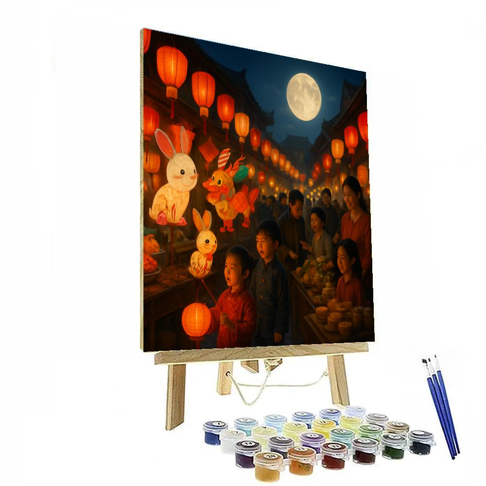 Chinese Mid Autumn Moon Festival Night Market Paint by numbers kits