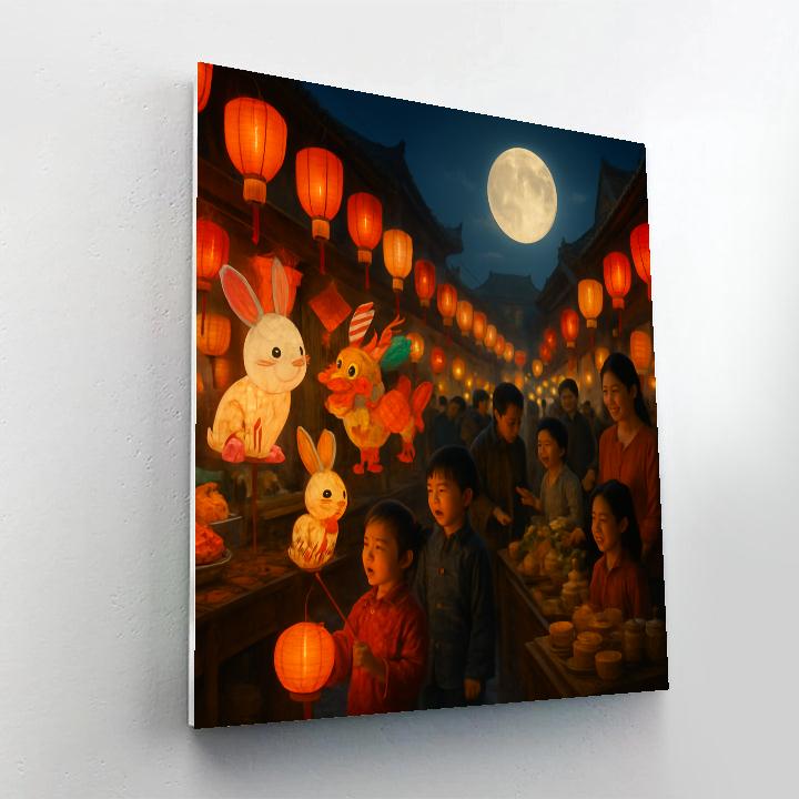 Chinese Mid Autumn Moon Festival Night Market Paint by numbers kits
