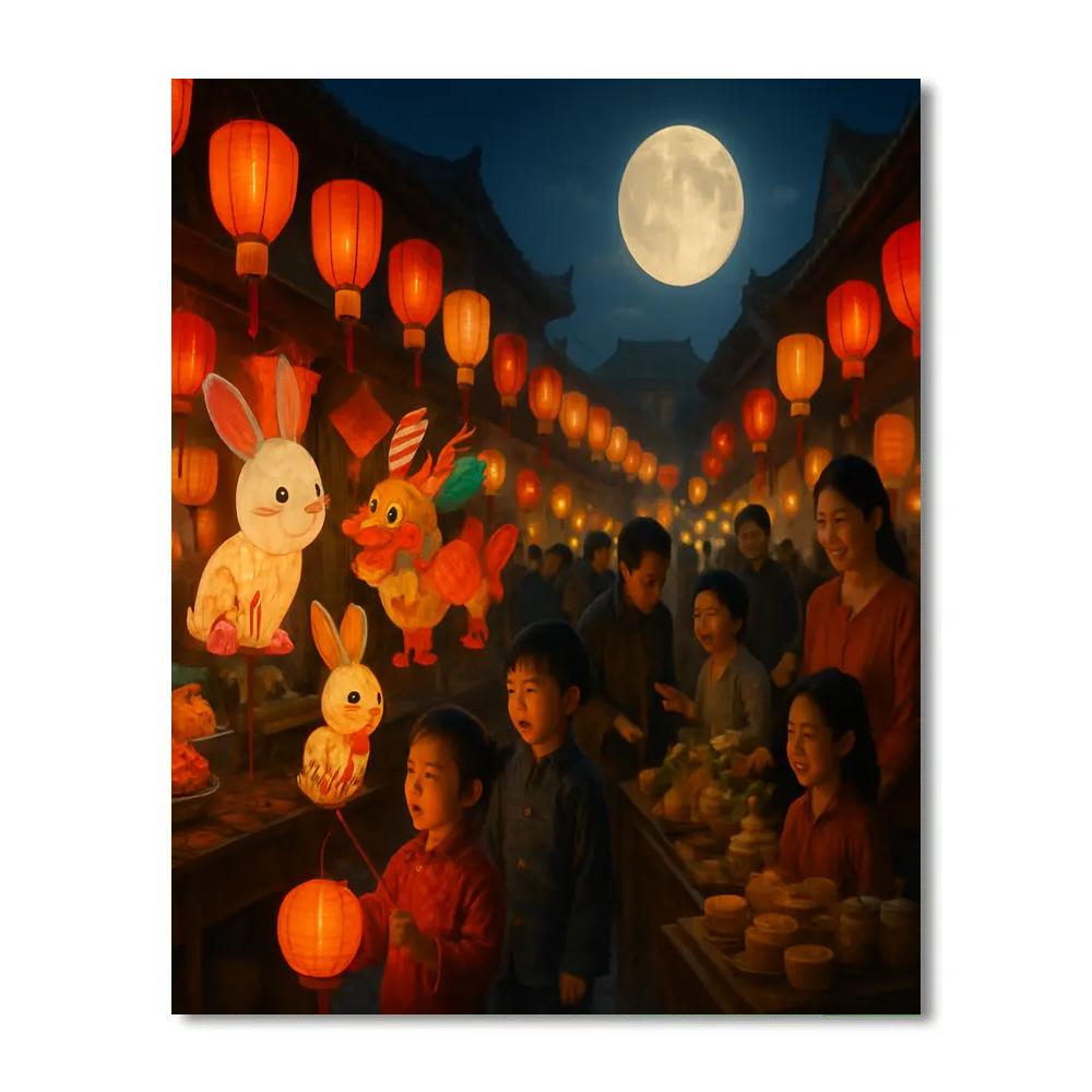 Chinese Mid Autumn Moon Festival Night Market Paint by numbers kits