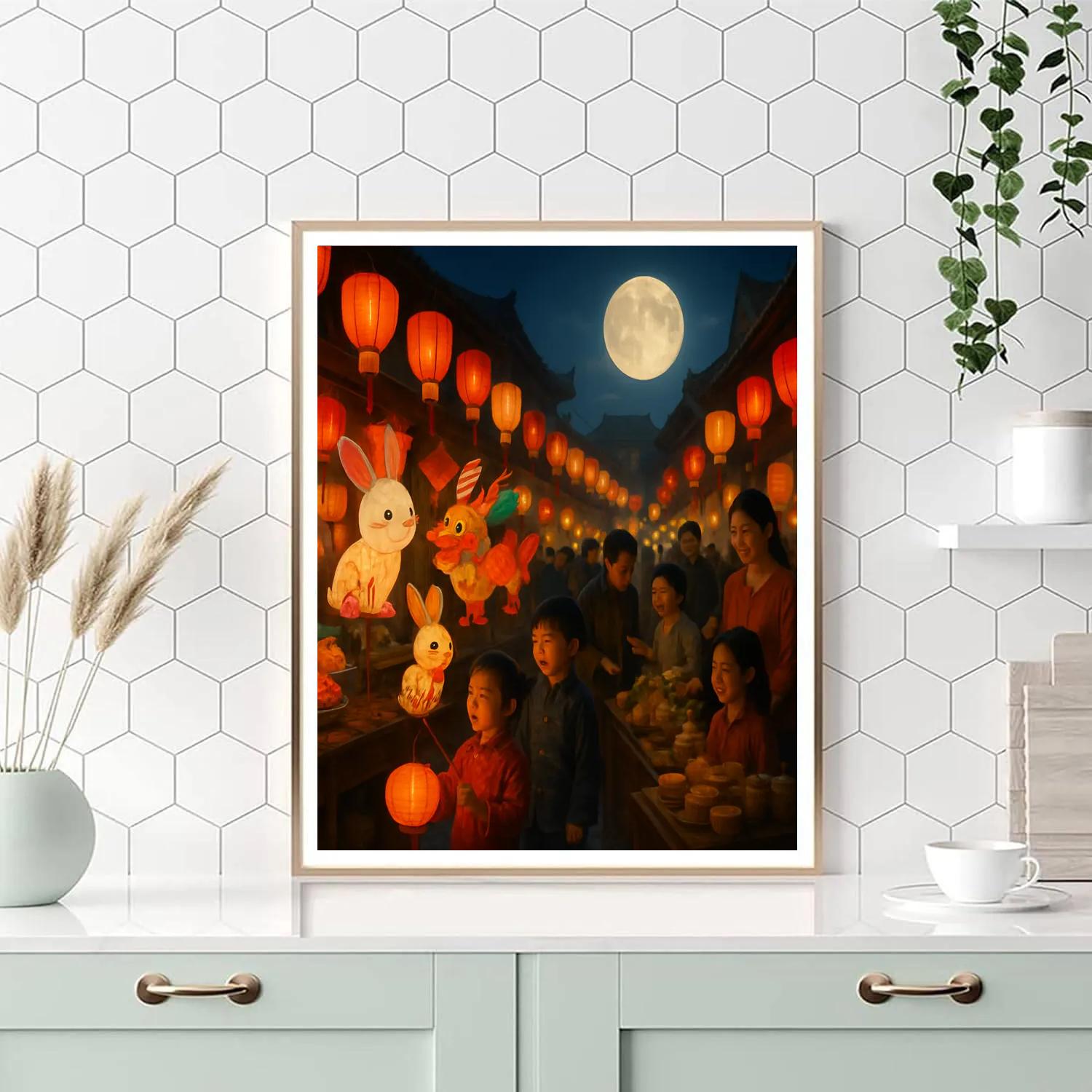Chinese Mid Autumn Moon Festival Night Market Paint by numbers kits