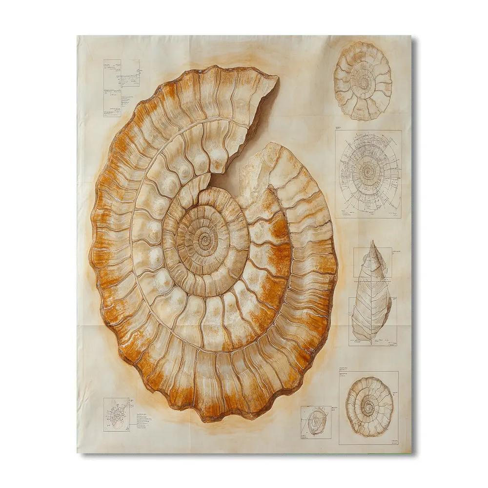 Leonardo Da Vinci Inspired Fossilized Shell Geometry Numbered painting kits