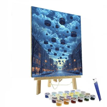 Magritte Inspired Ordinary Sky Mystery paint by number