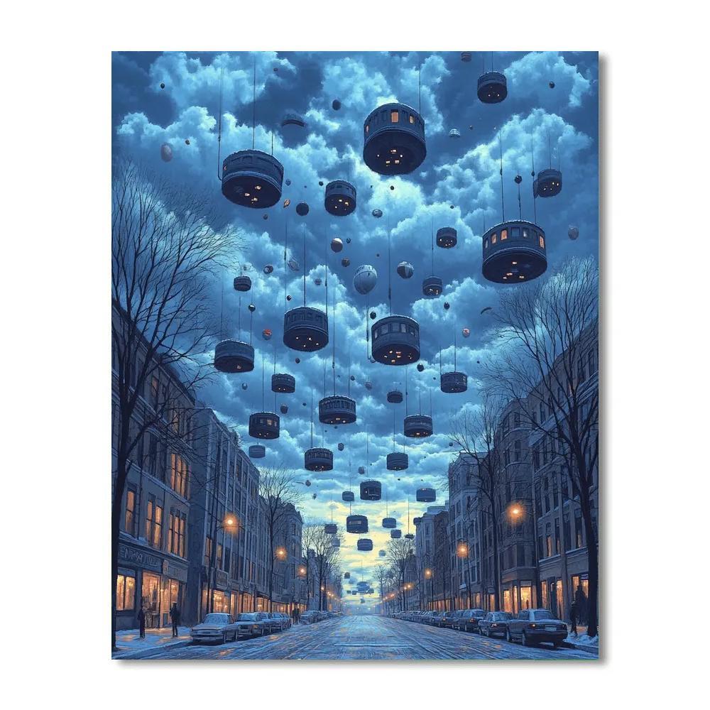 Magritte Inspired Ordinary Sky Mystery paint by number