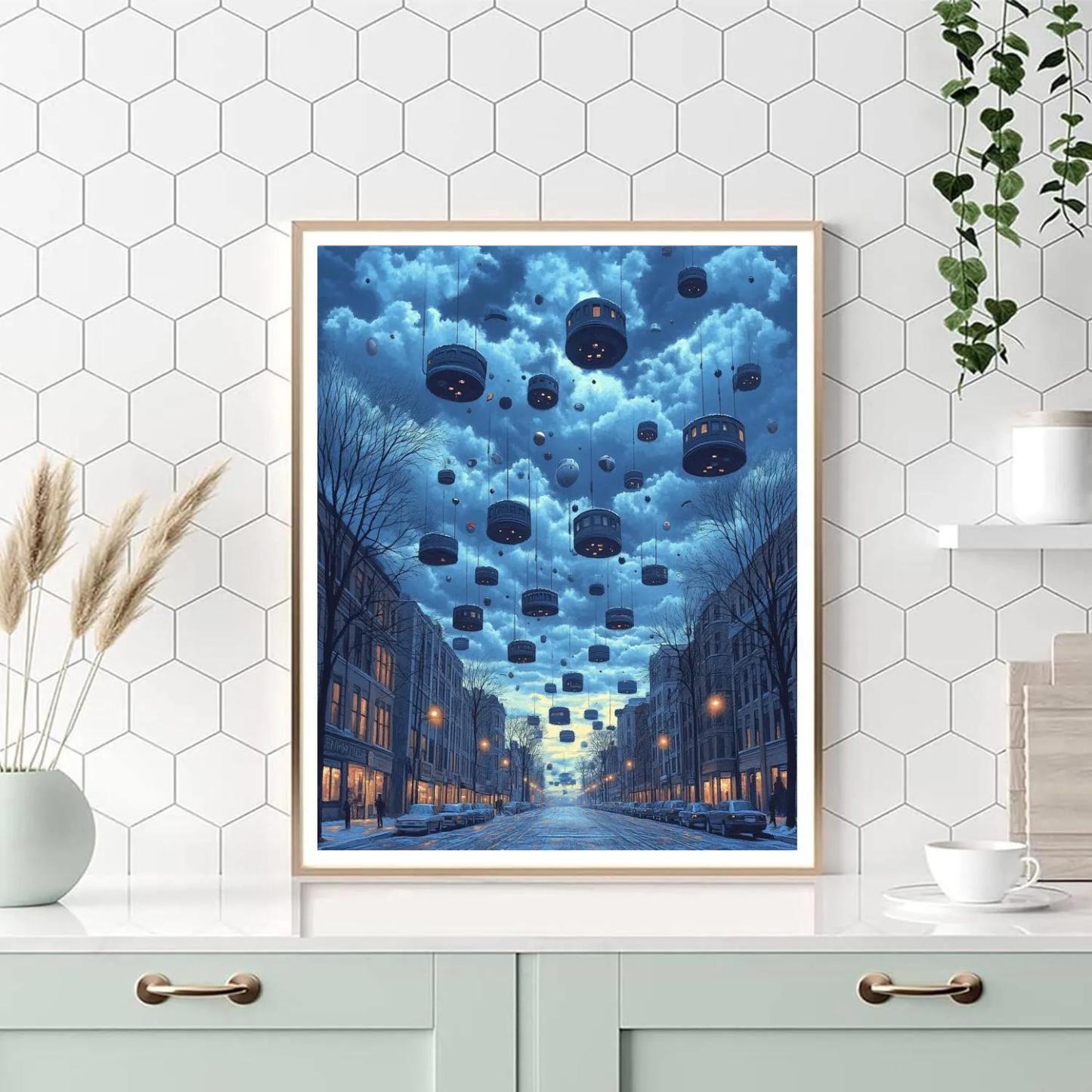 Magritte Inspired Ordinary Sky Mystery paint by number