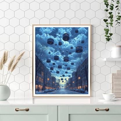 Magritte Inspired Ordinary Sky Mystery paint by number