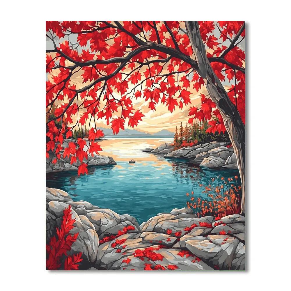 A.Y. Jackson Inspired Red Maple Screening The Lake Number painting