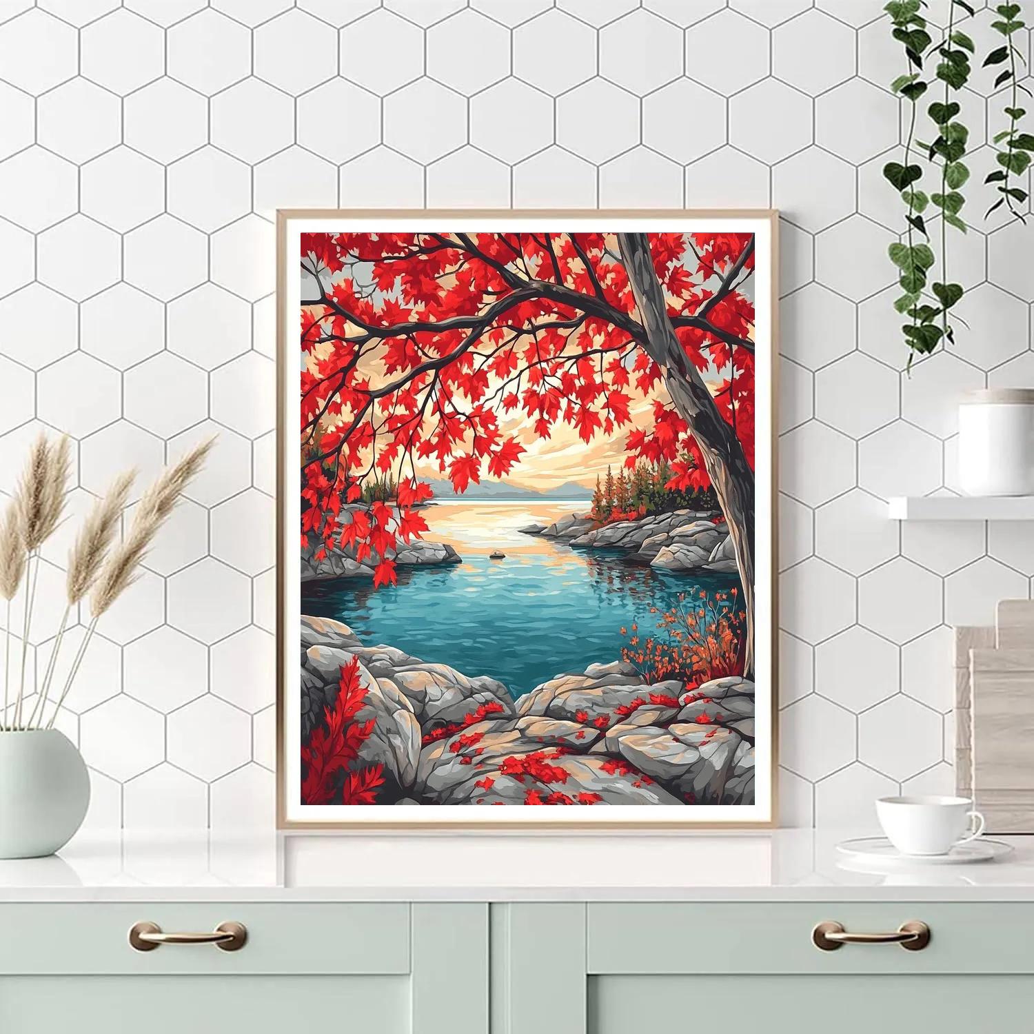A.Y. Jackson Inspired Red Maple Screening The Lake Number painting