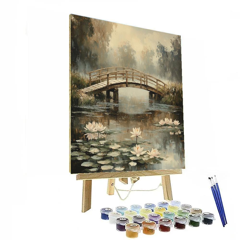 Claude Monet Inspired Foggy Bridge Over Marsh Number painting
