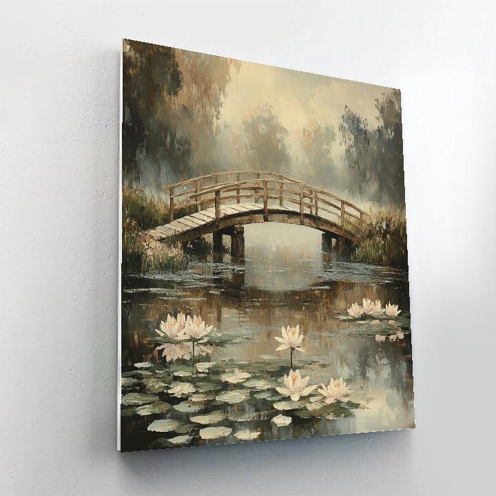 Claude Monet Inspired Foggy Bridge Over Marsh Number painting