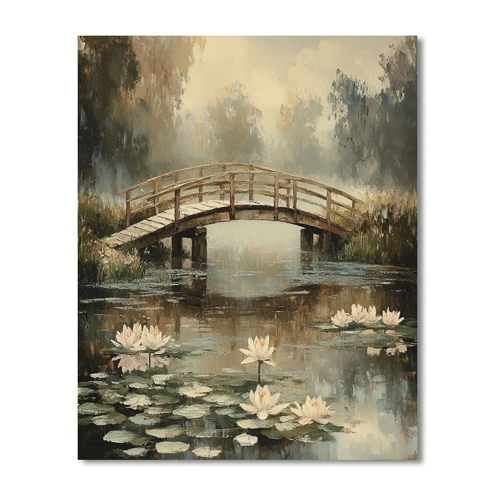 Claude Monet Inspired Foggy Bridge Over Marsh Number painting