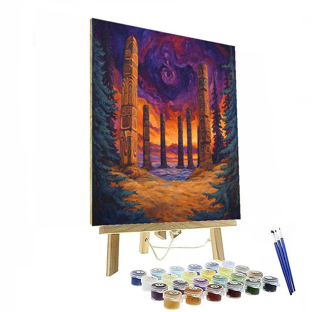 Emily Carr Inspired Totem Grove At Dusk paint by number