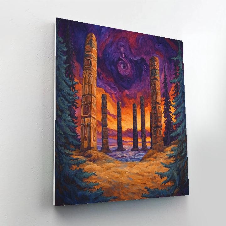 Emily Carr Inspired Totem Grove At Dusk paint by number