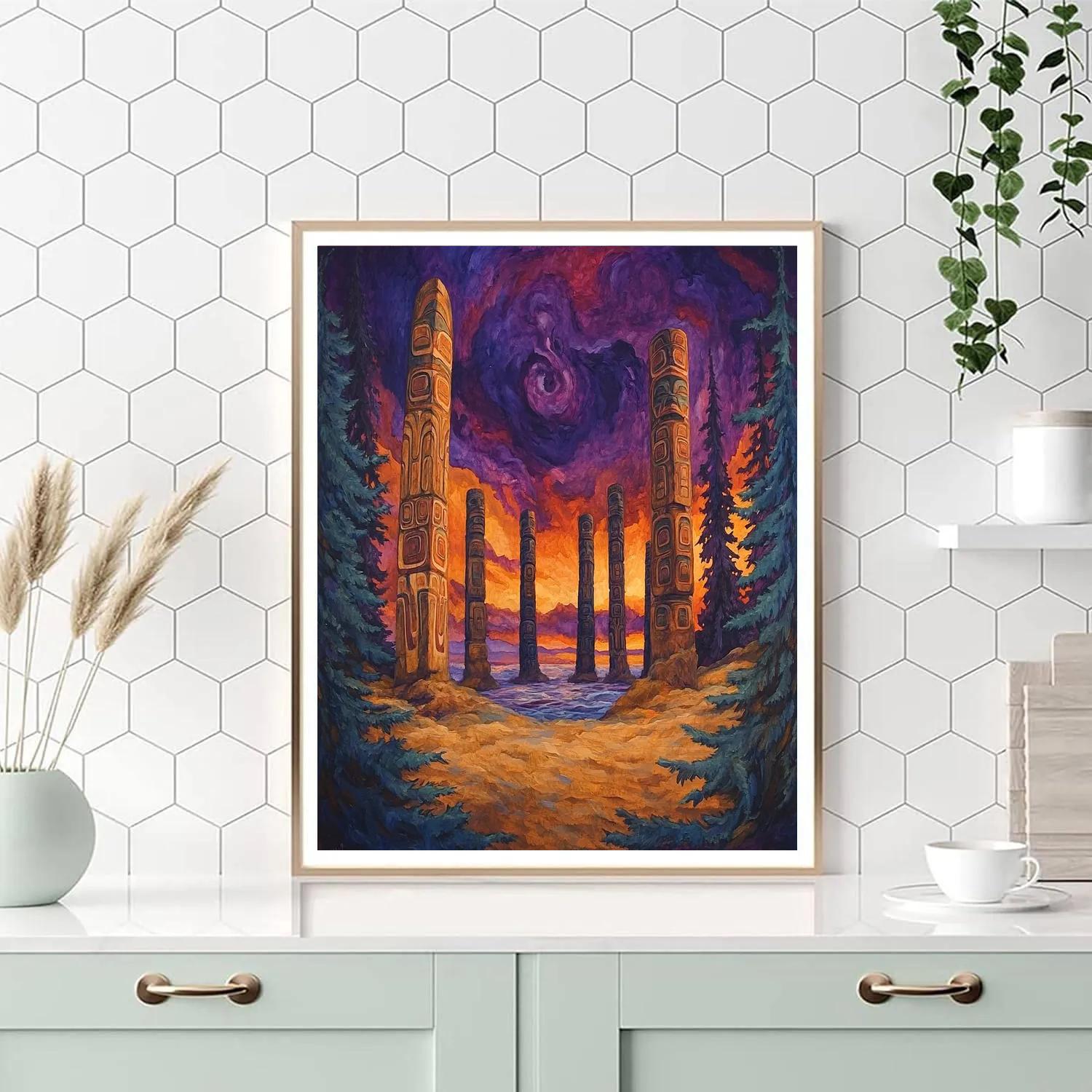 Emily Carr Inspired Totem Grove At Dusk paint by number