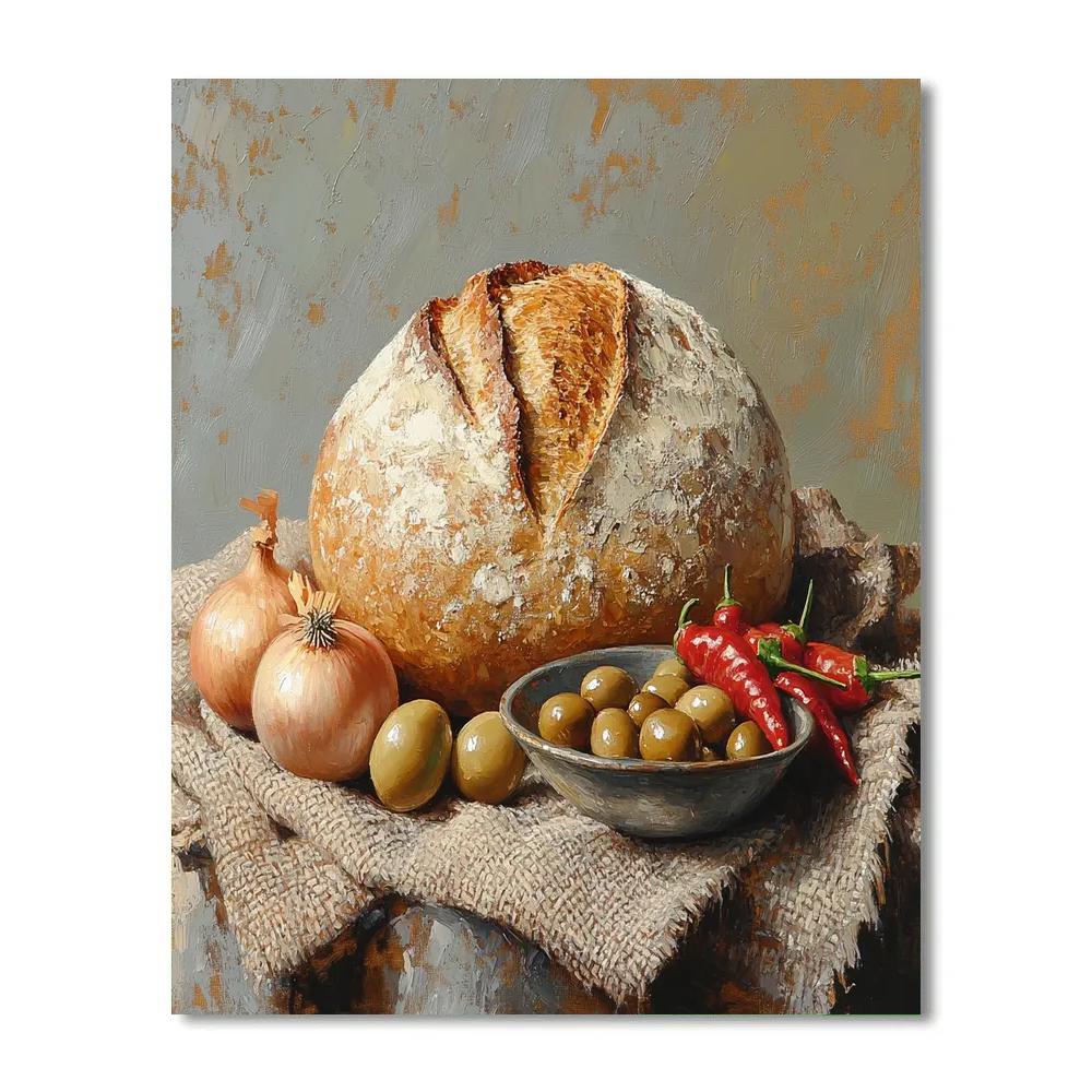 Diego Velázquez Inspired Market Vegetables And Loaf paint by numbers