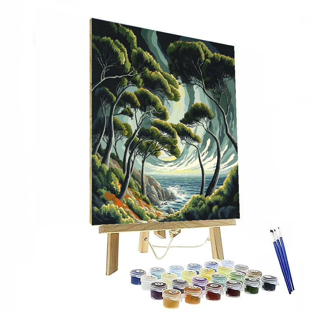 Emily Carr Inspired Windward Pines And Rock paint by numbers