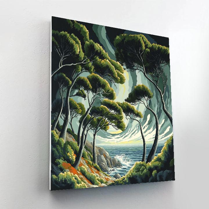 Emily Carr Inspired Windward Pines And Rock paint by numbers