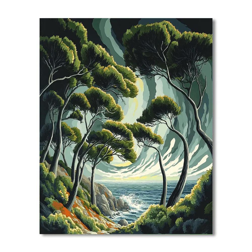 Emily Carr Inspired Windward Pines And Rock paint by numbers