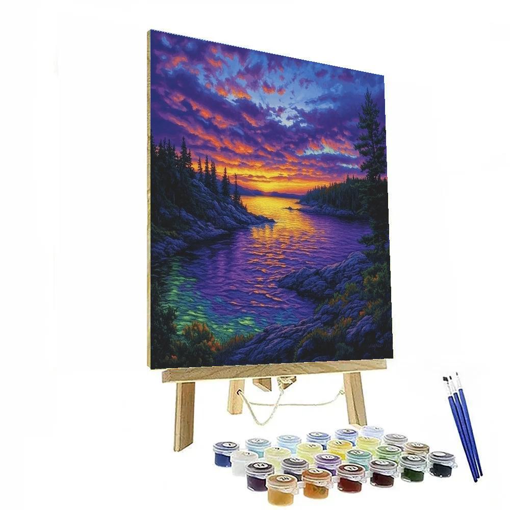 Frederick Varley Inspired Twilight Silhouettes Over Northern Lake Painting by numbers kit
