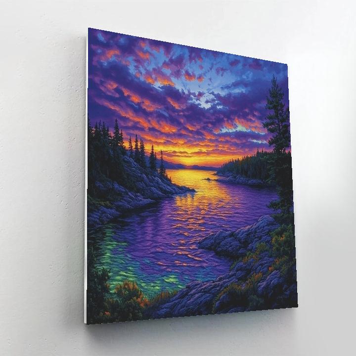 Frederick Varley Inspired Twilight Silhouettes Over Northern Lake Painting by numbers kit