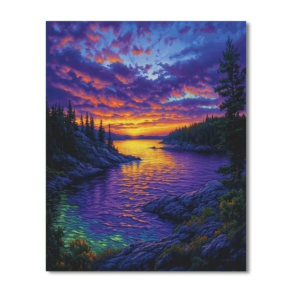 Frederick Varley Inspired Twilight Silhouettes Over Northern Lake Painting by numbers kit