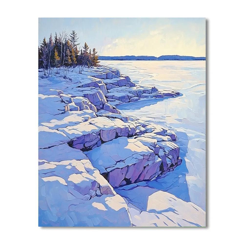 Franklin Carmichael Inspired Winter Light On Blue Rocks Paint by numbers kits