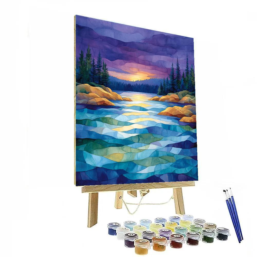 Franklin Carmichael Inspired Twilight On Crystal Lake Paint by numbers art