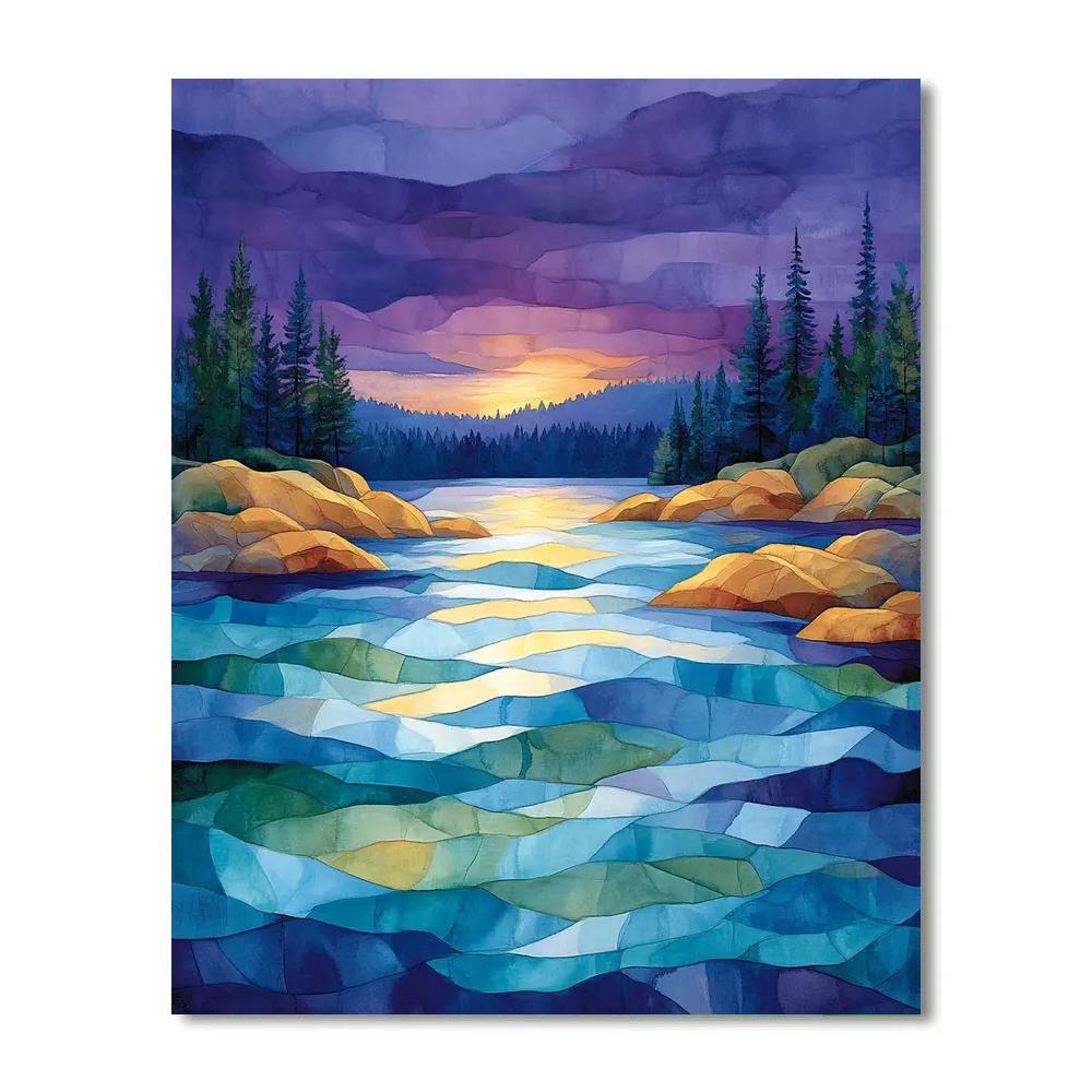 Franklin Carmichael Inspired Twilight On Crystal Lake Paint by numbers art