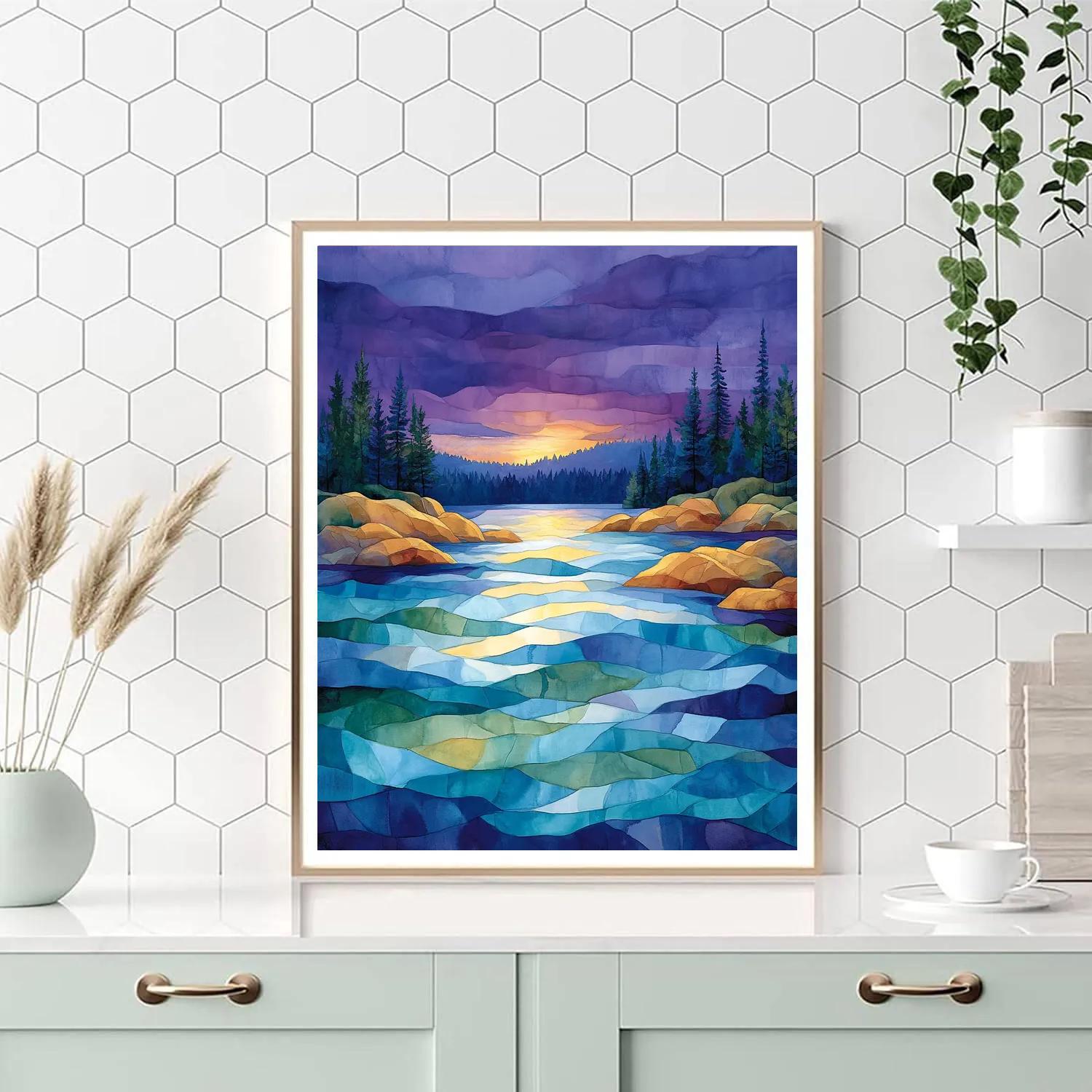Franklin Carmichael Inspired Twilight On Crystal Lake Paint by numbers art