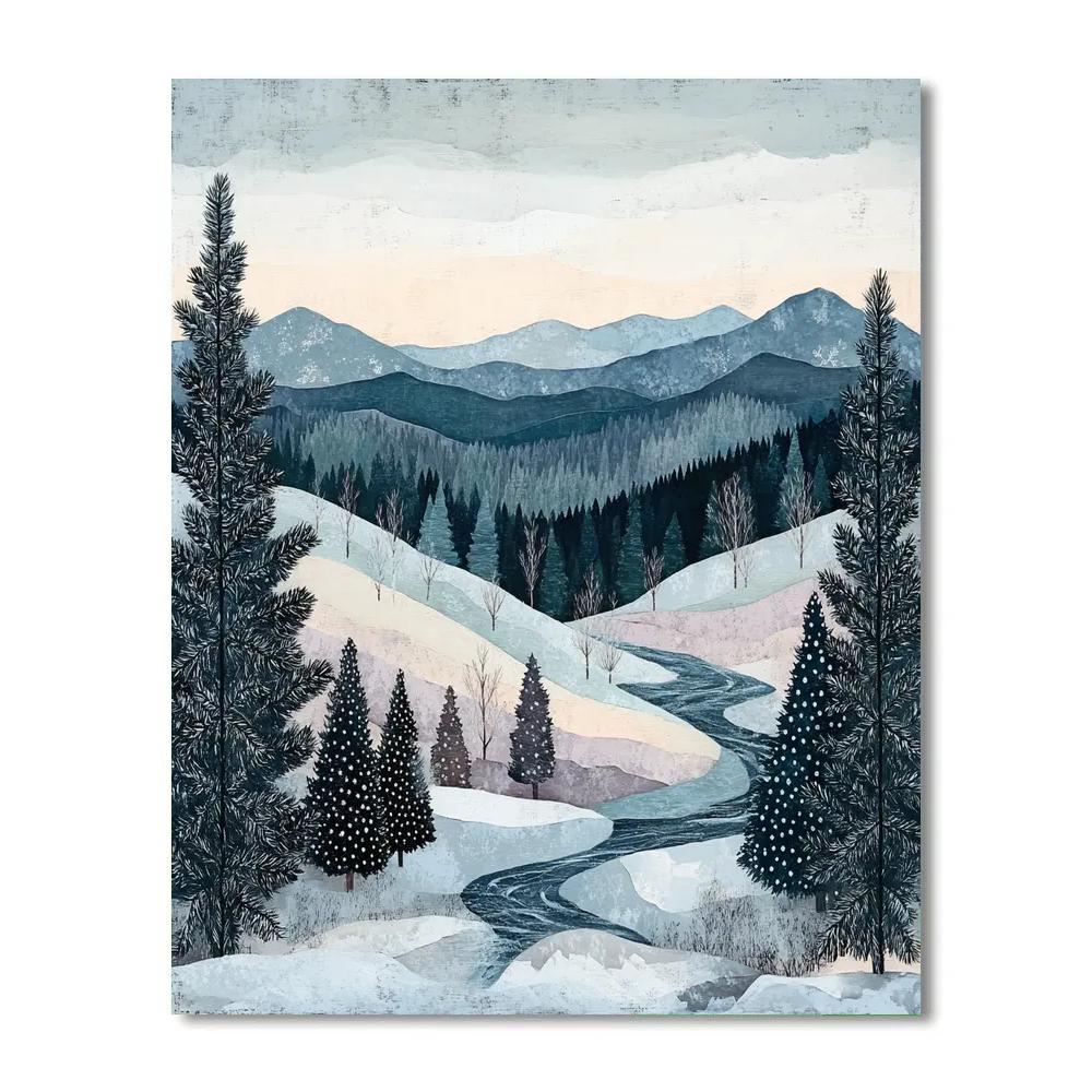 J. E. H. MacDonald Inspired Mountain Vale In Winter Haze Paint by numbers kits