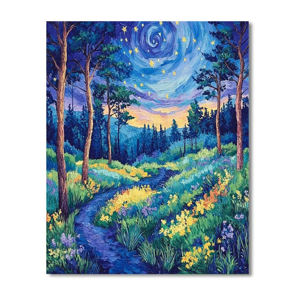 Van Gogh Inspired Twilight Forest paint by color