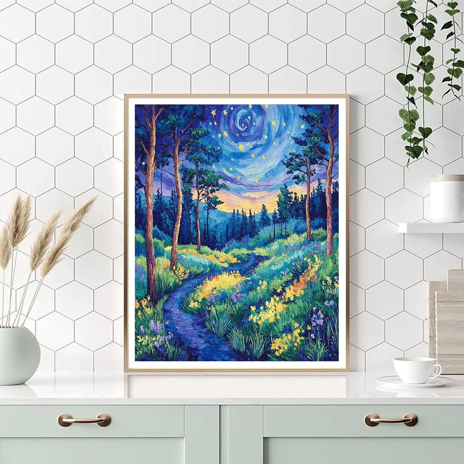 Van Gogh Inspired Twilight Forest paint by color