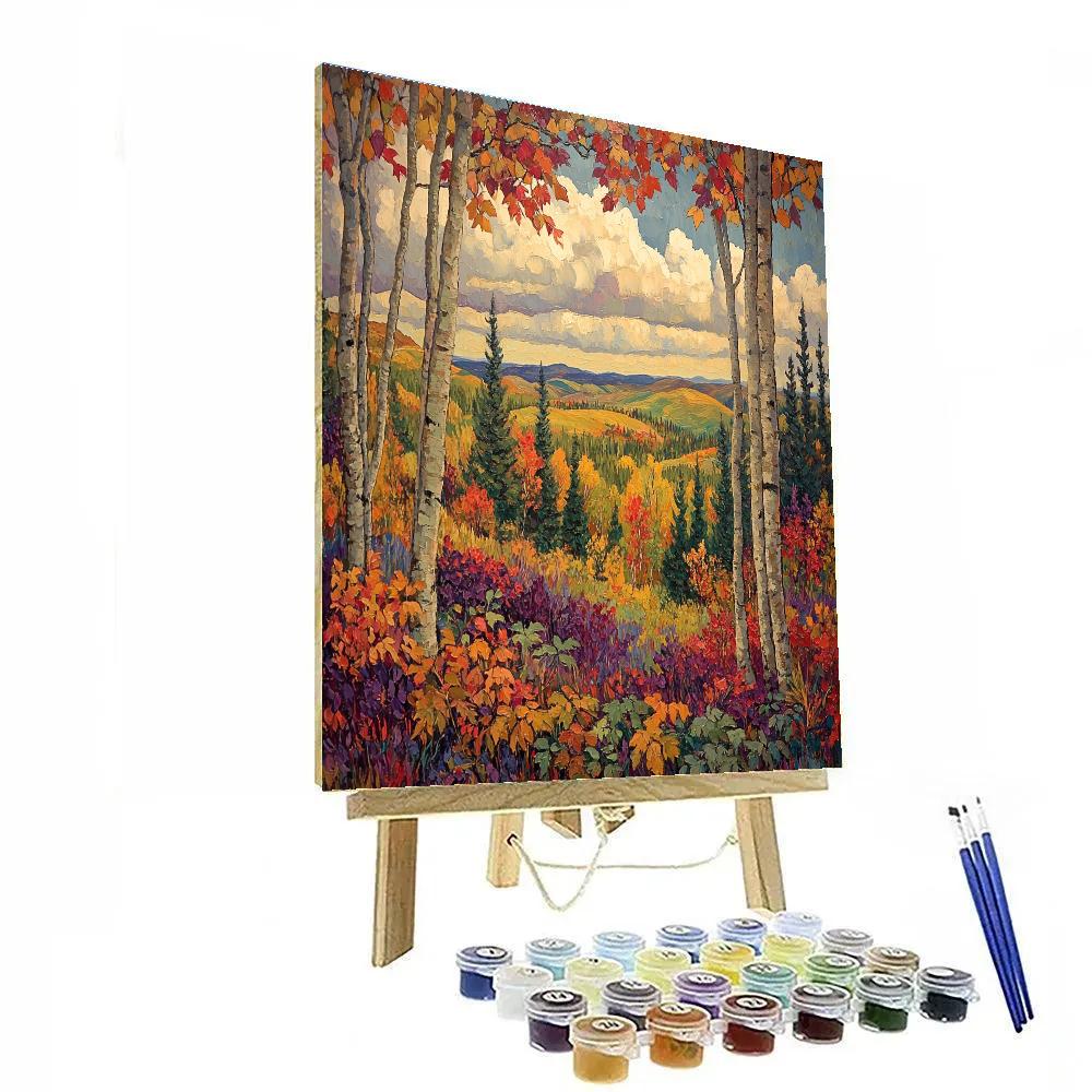 J. E. H. MacDonald Inspired Vibrant Autumn Forest Glade painting number kit