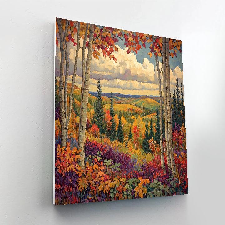 J. E. H. MacDonald Inspired Vibrant Autumn Forest Glade painting number kit