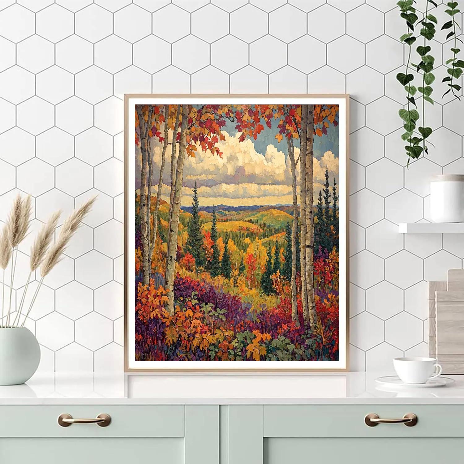 J. E. H. MacDonald Inspired Vibrant Autumn Forest Glade painting number kit