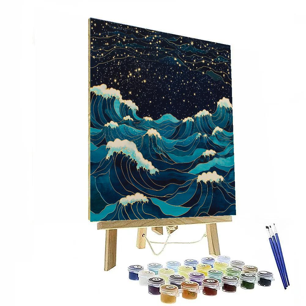Hokusai Inspired Celestial Waves DIY paint by numbers