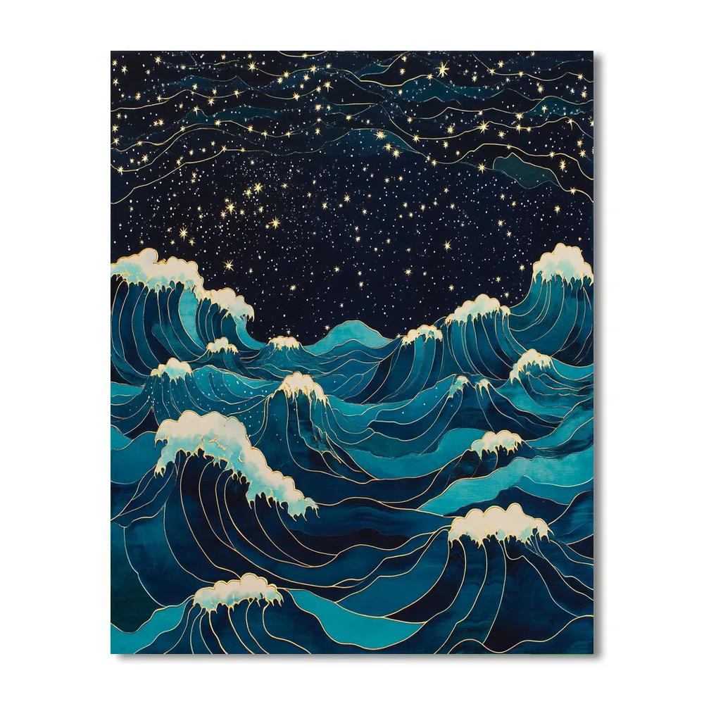 Hokusai Inspired Celestial Waves DIY paint by numbers
