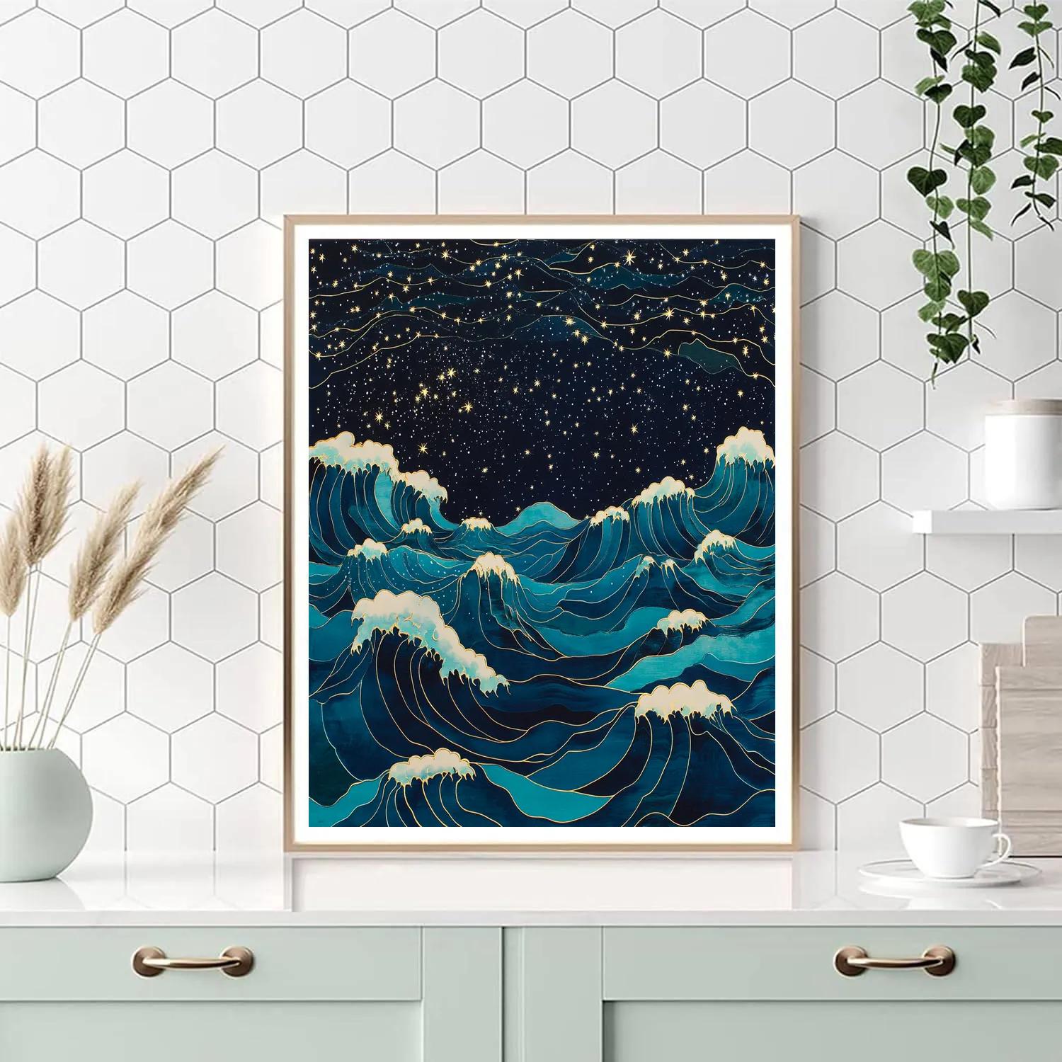 Hokusai Inspired Celestial Waves DIY paint by numbers
