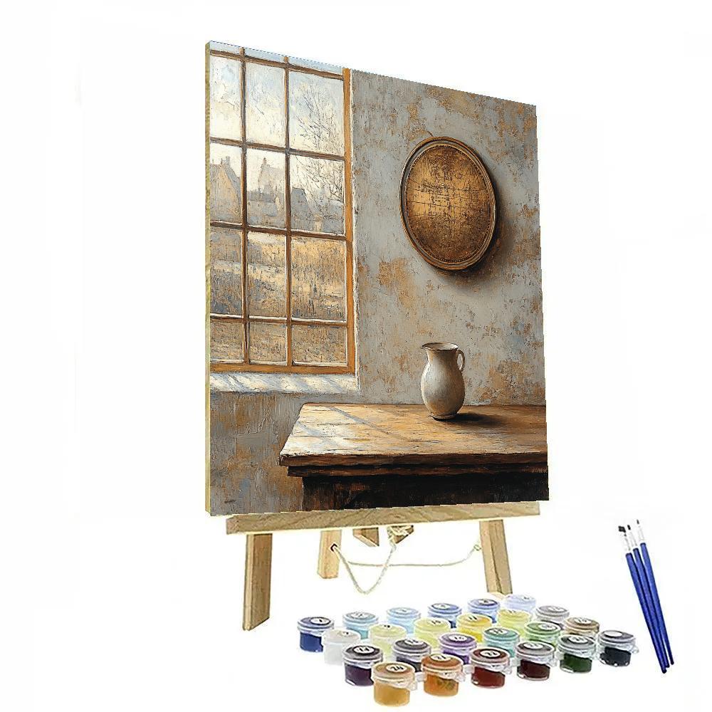 Johannes Vermeer Inspired Luminous Delft Window With Gilded Map paint by number
