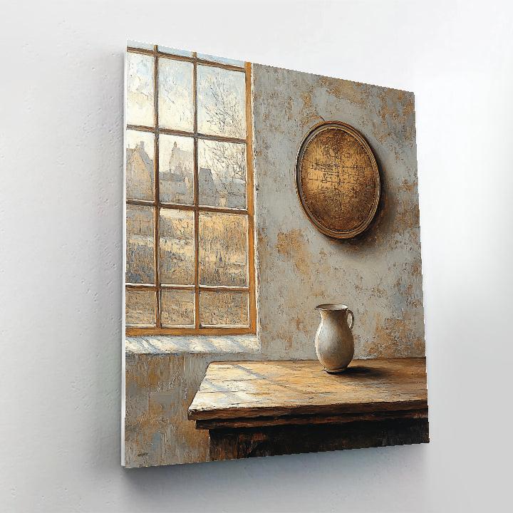 Johannes Vermeer Inspired Luminous Delft Window With Gilded Map paint by number