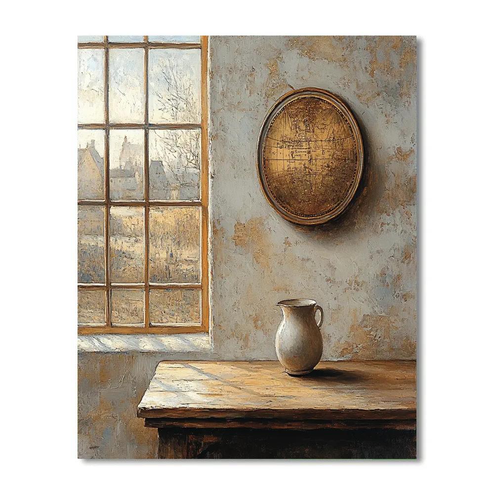 Johannes Vermeer Inspired Luminous Delft Window With Gilded Map paint by number