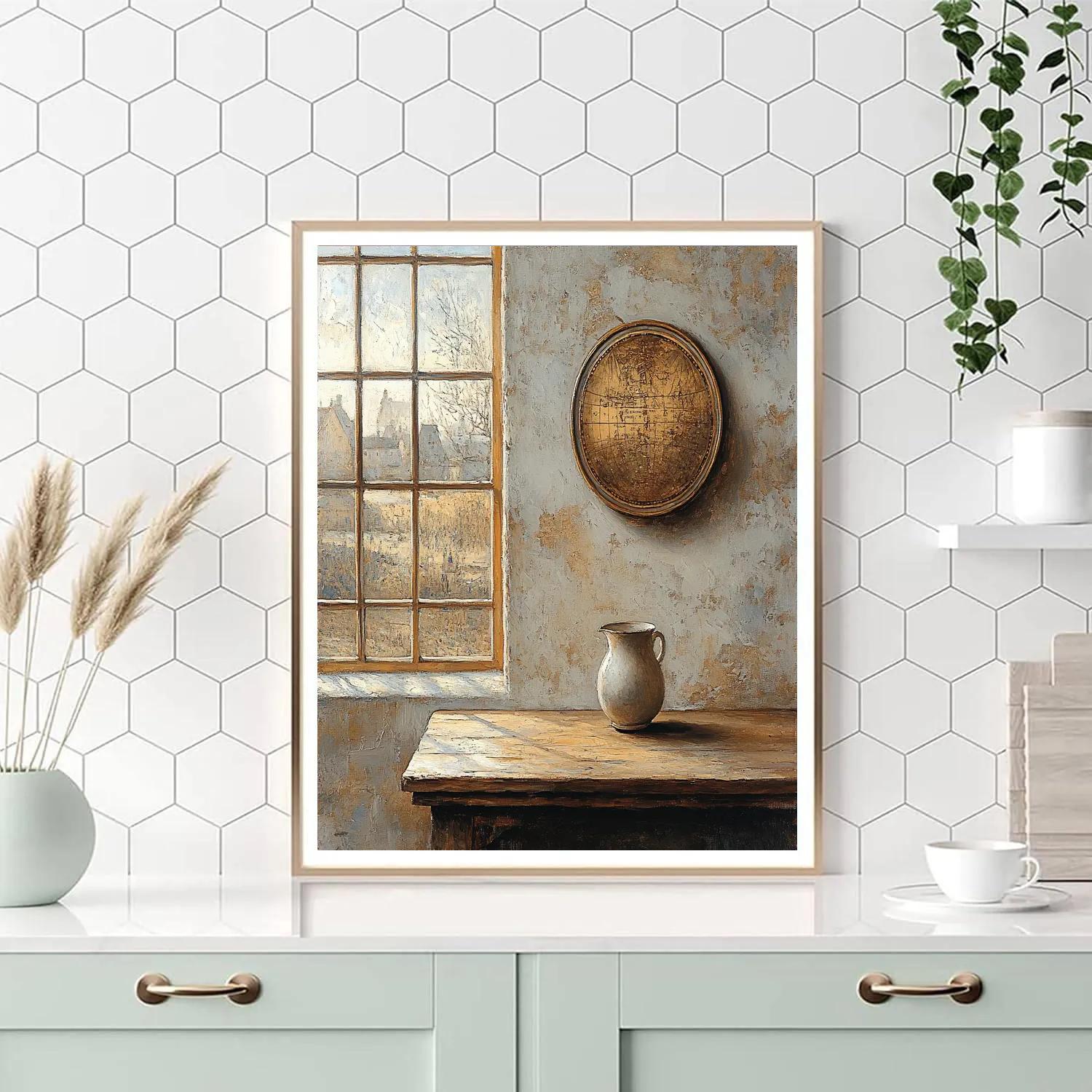 Johannes Vermeer Inspired Luminous Delft Window With Gilded Map paint by number