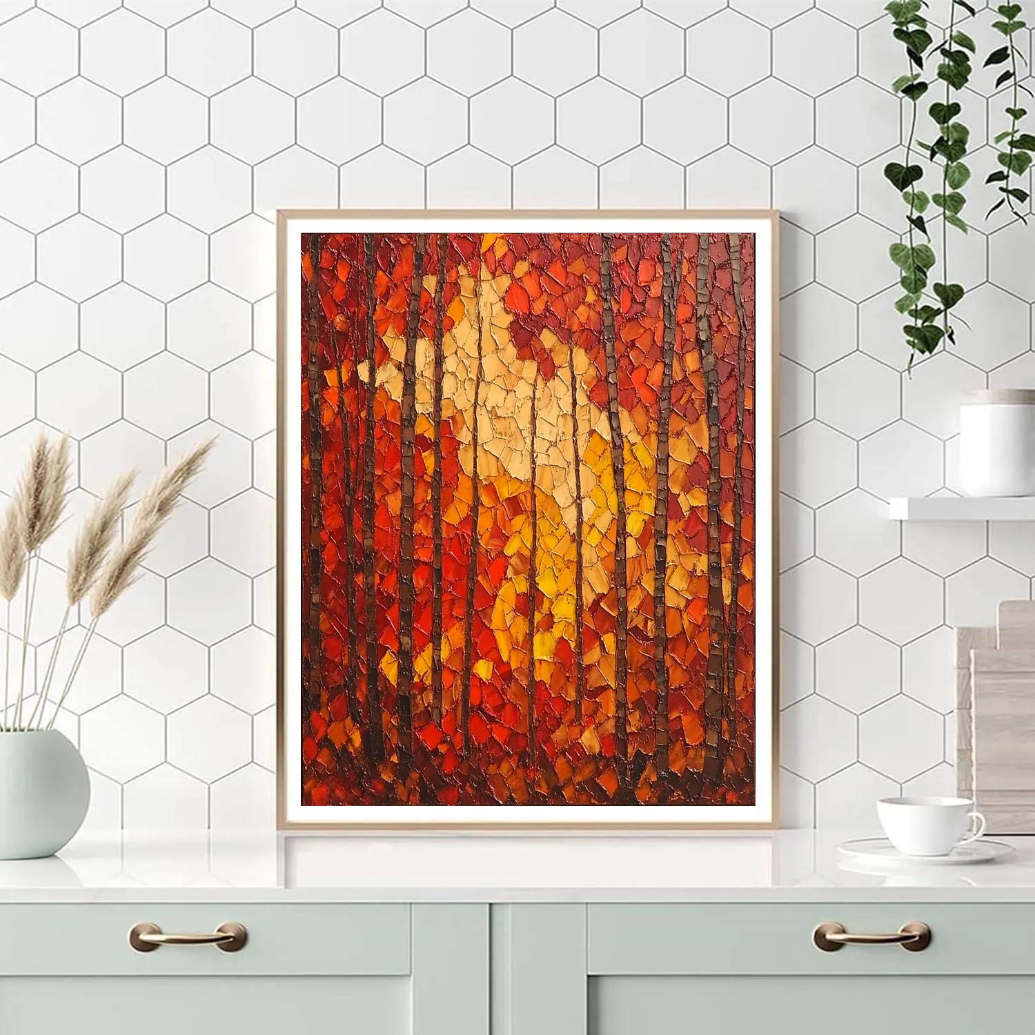 Jean-Paul Riopelle Inspired Fiery Autumn Mosaic Forest Number painting