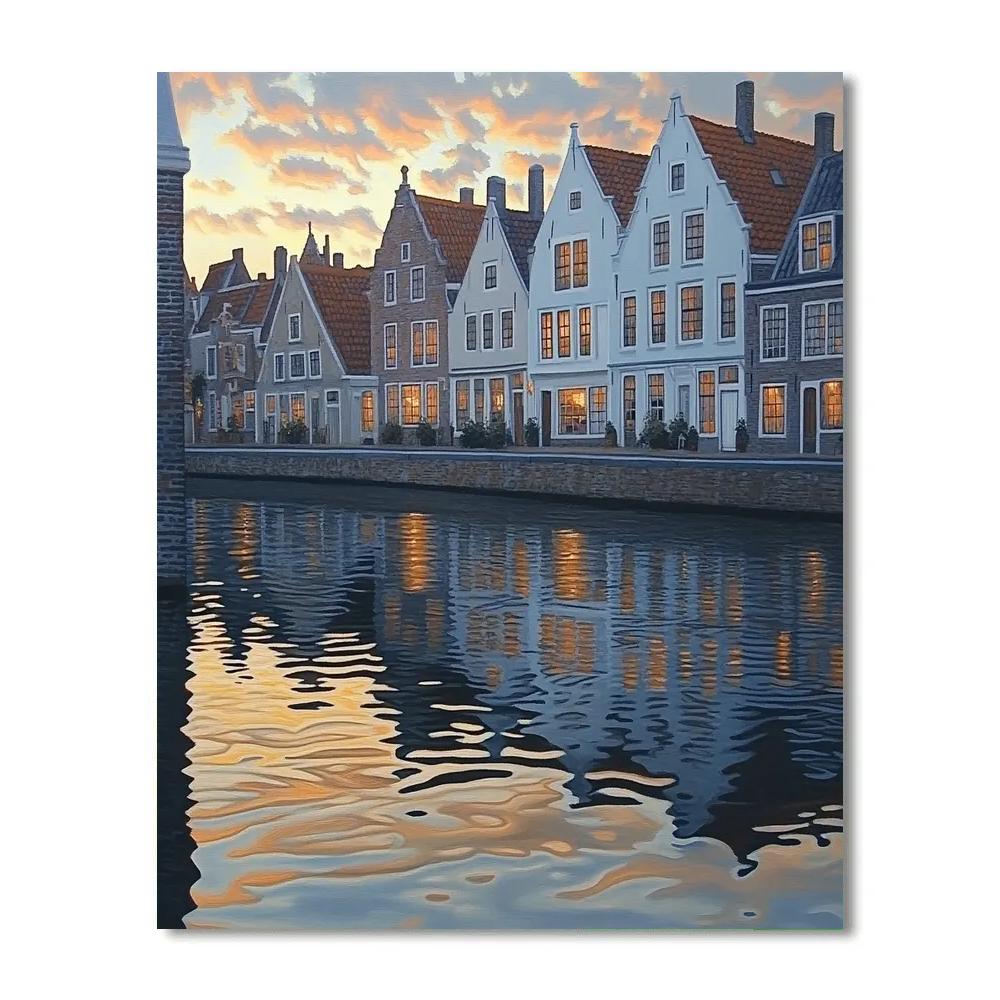 Johannes Vermeer Inspired Delft Canal Reflections At Twilight Paint by numbers art
