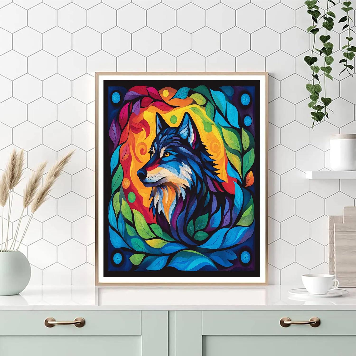 Norval Morrisseau Inspired Wolf Of The Northern Wind paint by numbers