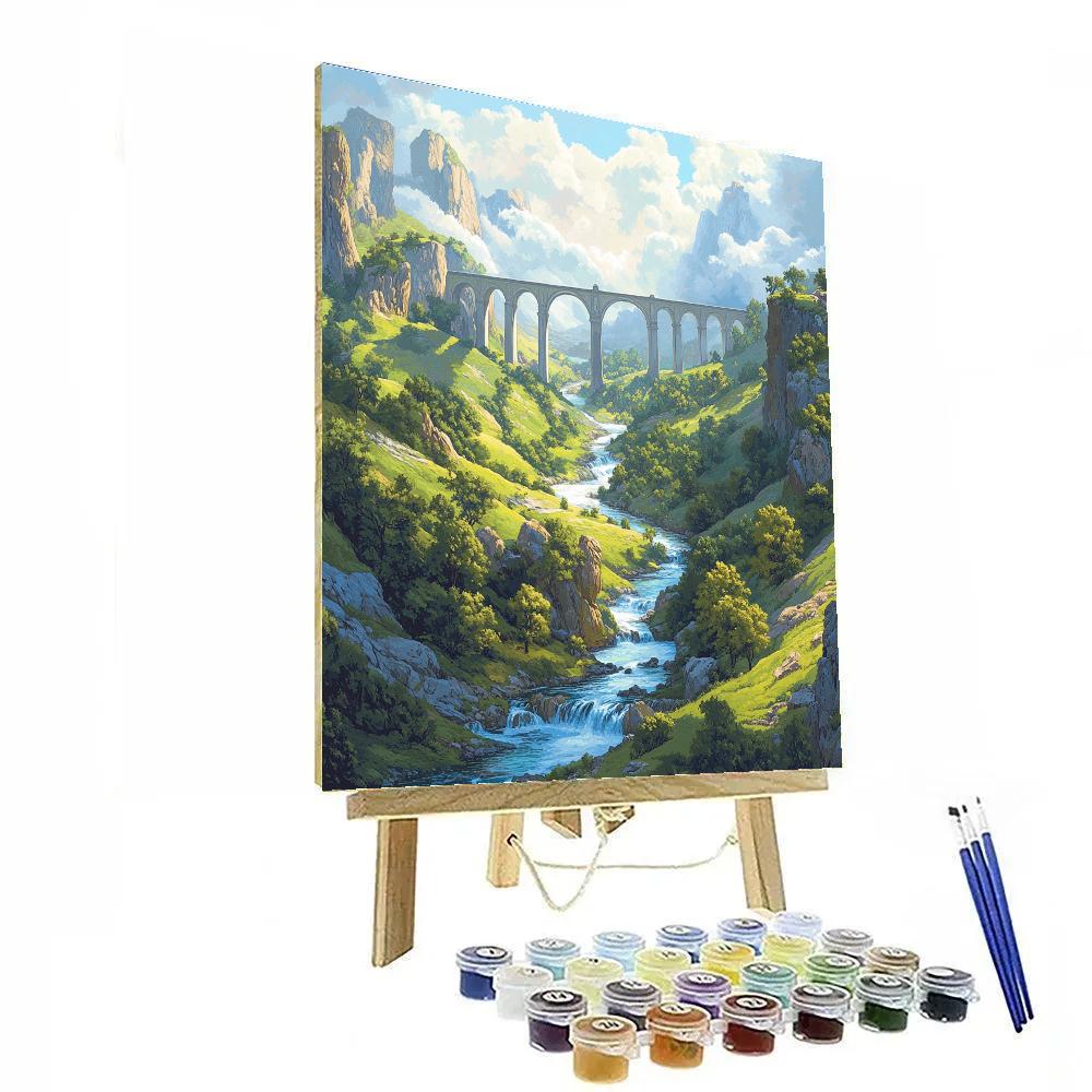 Raphael Inspired Tranquil Renaissance Valley With Flowing River paint by number